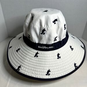 Disney Parks Authentic Wide Brim Hat Adult Chin Strap Blue White Mickey